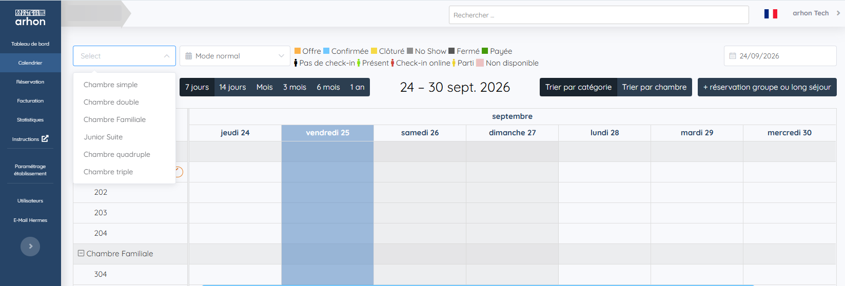 Le filtre de catégories ouvert
