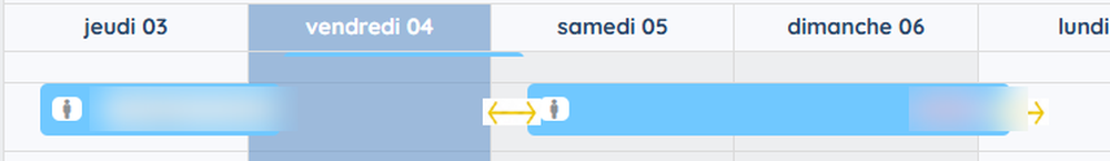 Poignées de redimensionnement d'une réservation sur le calendrier