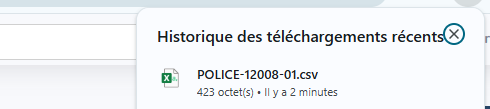Le fichier CSV dans les téléchargements du navigateur