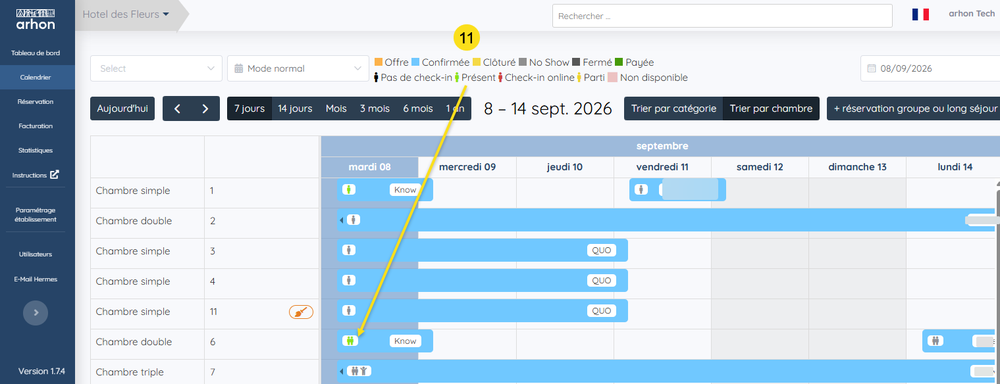 Calendrier après check-in