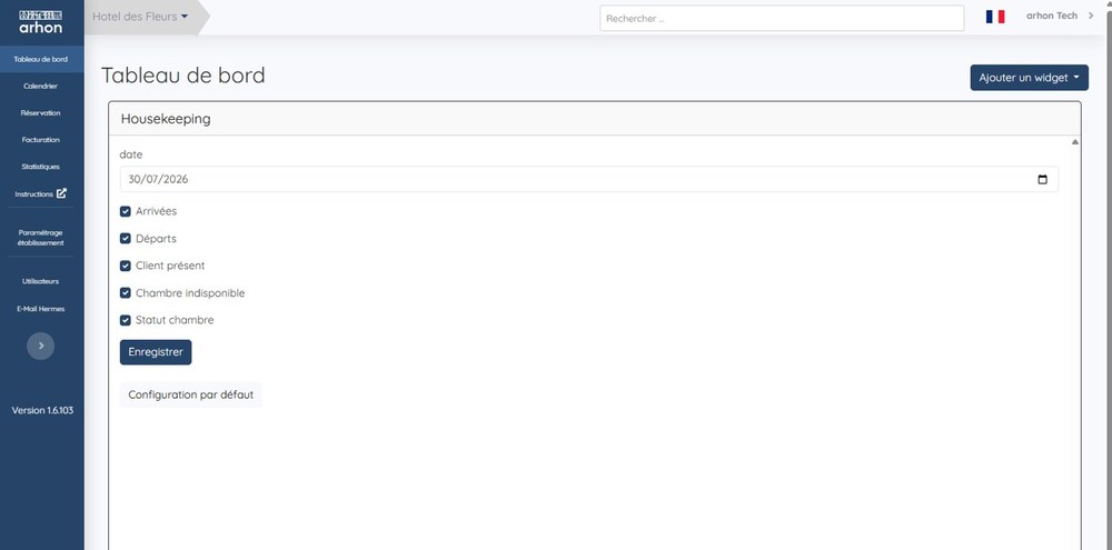 Écran de configuration du widget
