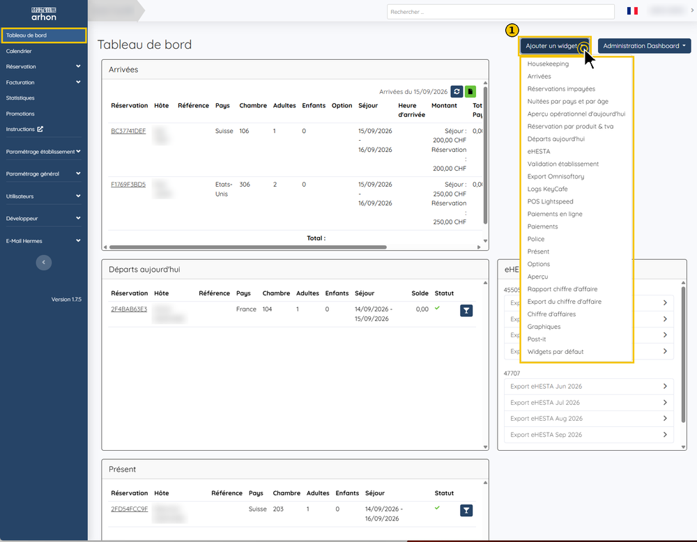 Liste des widgets disponibles