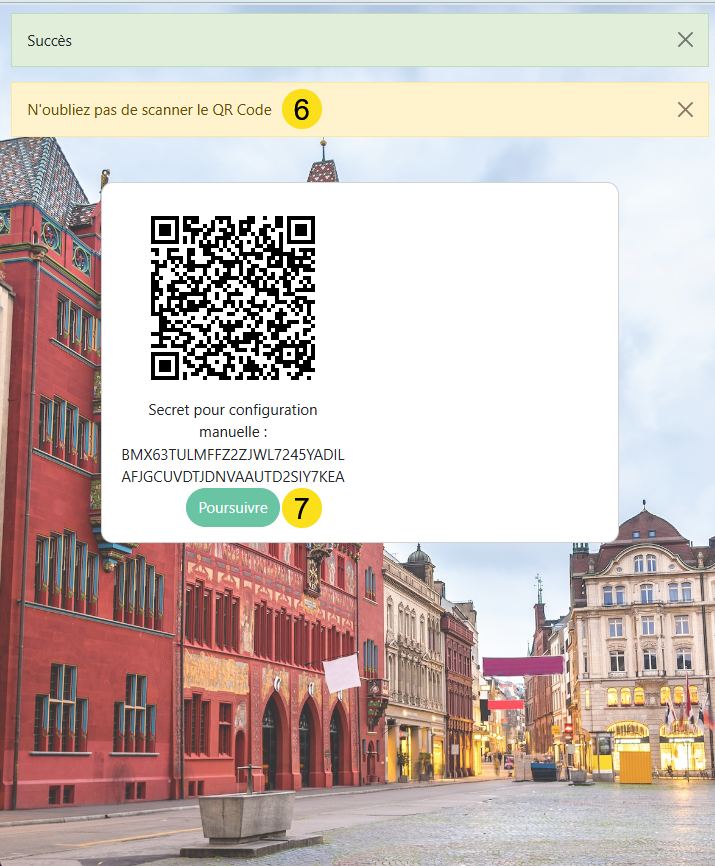QR code à scanner avec le secret pour configuration manuelle