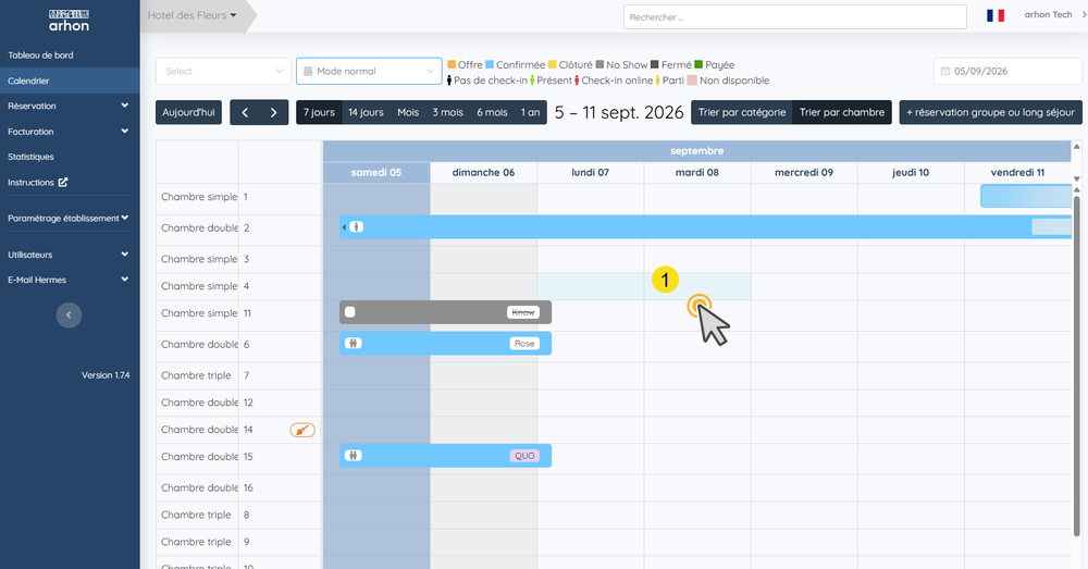 Clic sur une case libre du calendrier