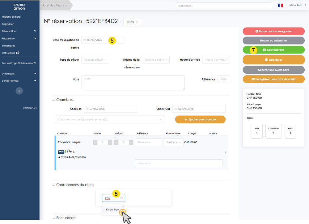 Date d'expiration saisie et recherche du client