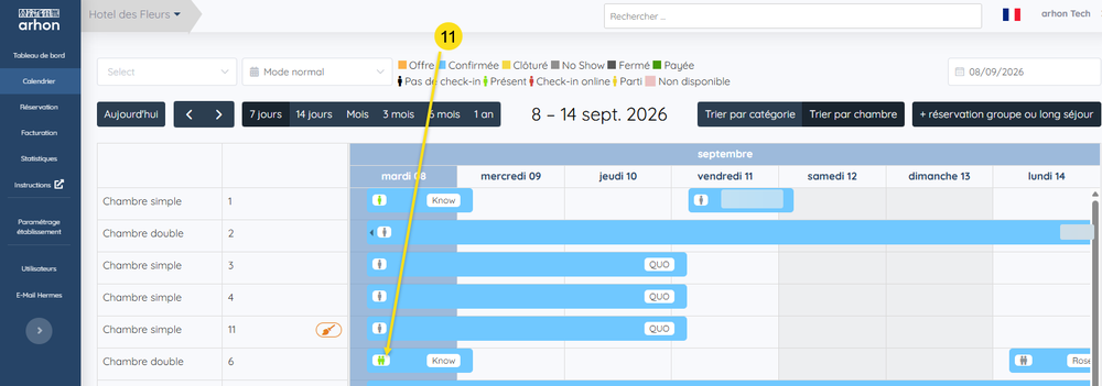 Calendrier après check-in