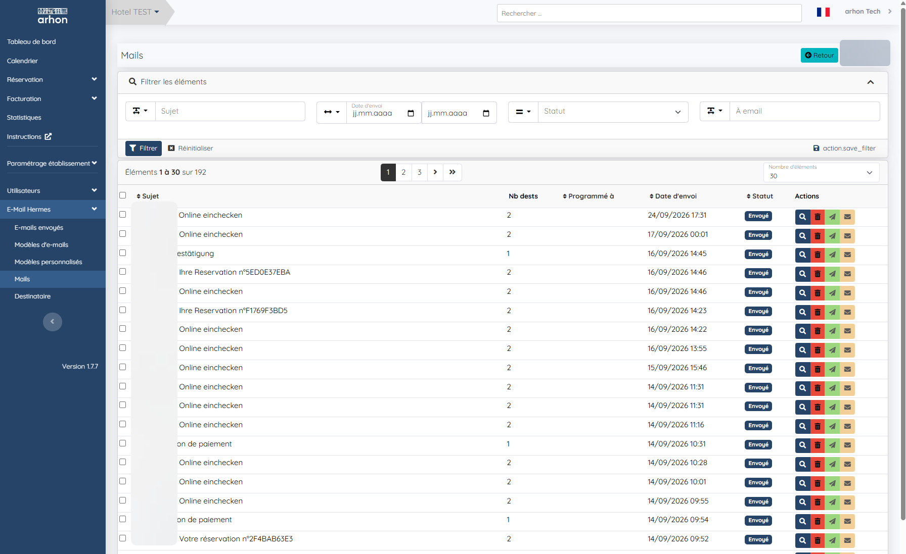 La liste des mails