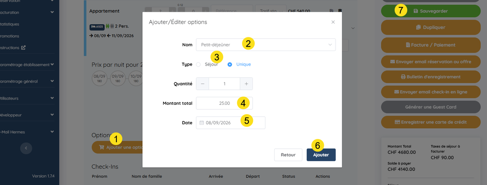 Fenêtre d'ajout d'une option