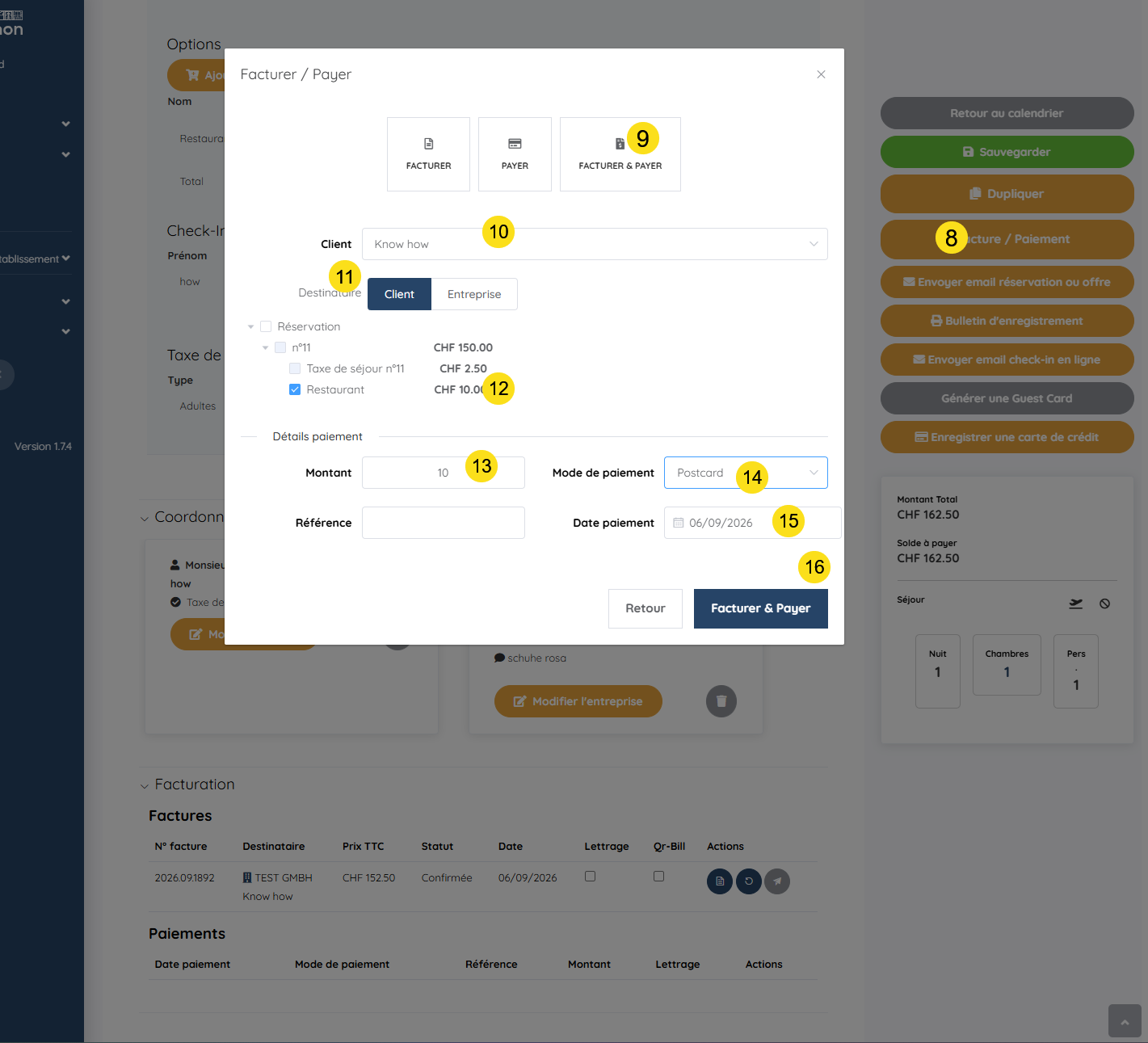 Facturation des extras au client