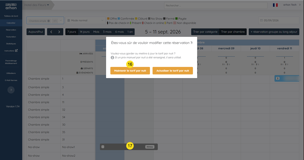 Choix entre maintenir et actualiser le tarif