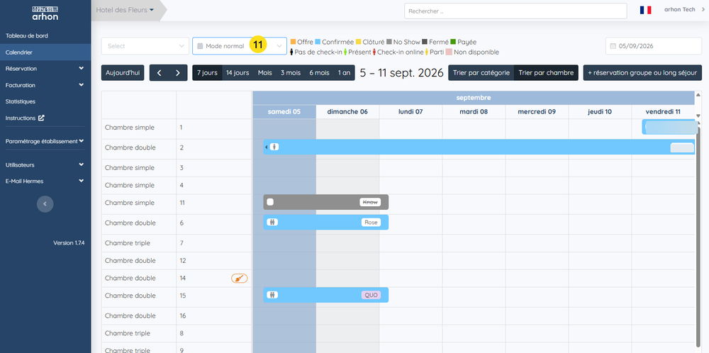 Calendrier revenu en mode normal