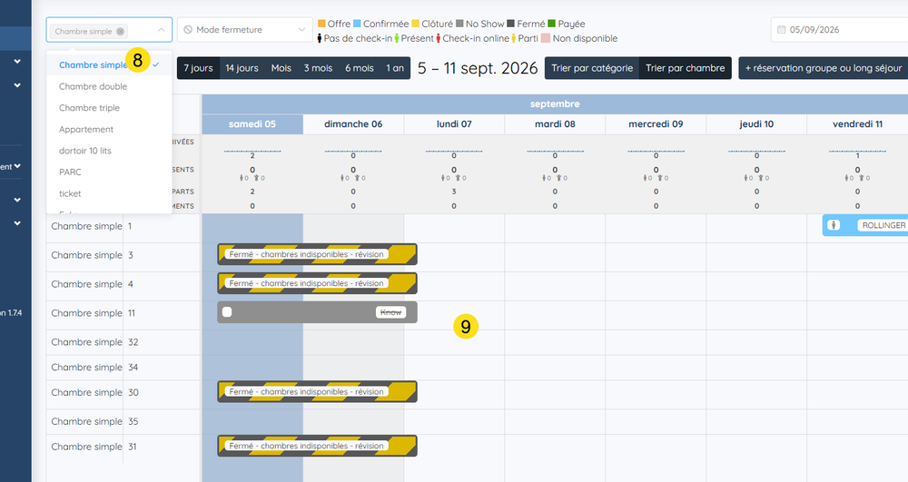 Blocages affichés sur le calendrier