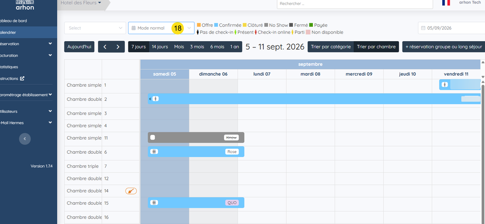 Calendrier revenu en mode normal